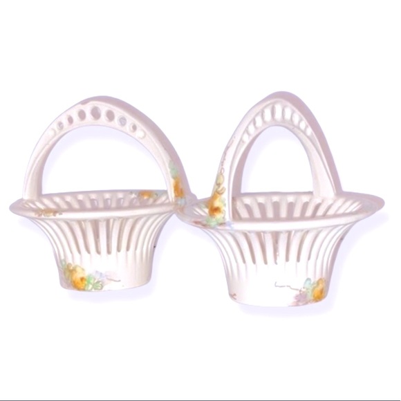 Two Miniature German Porcelain Weave Baskets • Hand Painted • Stamped & Numbered - Picture 3 of 10